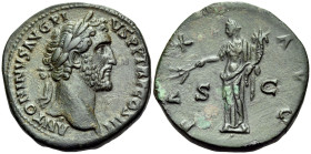 Antoninus Pius, AD 138-161. Sestertius (Orichalcum, 34 mm, 24.05 g, 6 h), Rome, 140-144. ANTONINVS AVG PIVS P P TR P COS III Laureate head of Antoninu...