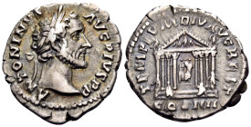Antoninus Pius, 138-161. Denarius (Silver, 19 mm, 2.92 g, 7 h), Rome, 159. ANTONINVS AVG PIVS P P Laureate head of Antoninus Pius to right. Rev. TEMPL...