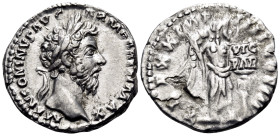 Marcus Aurelius, 161-180. Denarius (Silver, 18 mm, 3.40 g, 6 h), Rome, 166. M ANTONINVS AVG ARM PARTH MAX Laureate head of Marcus Aurelius to right. R...