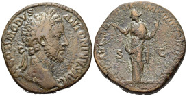 Commodus, AD 177-192. Sestertius (Orichalcum, 32 mm, 26.73 g, 6 h), Rome, 181. M COMMODVS ANTONINVS AVG Laureate bust of Commodus to right. Rev. [FEL]...