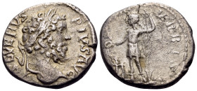 Septimius Severus, AD 193-211. Denarius (Silver, 17 mm, 3.09 g, 6 h), possibly an ancient imitation, Rome(?), circa 201. SEVERVS PIVS AVG Laureate hea...