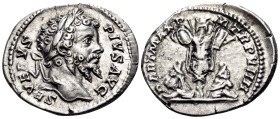 Septimius Severus, AD 193-211. Denarius (Silver, 19.5 mm, 3.30 g, 7 h), 201, Rome. SEVERVS PIVS AVG Laureate head of Septimius Severus to right. Rev. ...