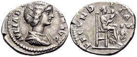 Julia Domna, Augusta, 193-217. Denarius (Silver, 19.5 mm, 3.15 g, 6 h), Rome, 193-196. IVLIA DOMNA AVG Draped bust of Julia Domna to right. Rev. FECVN...