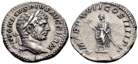 Caracalla, 198-217. Denarius (Silver, 18.5 mm, 3.19 g, 12 h), Rome, 214. ANTONINVS PIVS AVG GERM Laureate head of Caracalla to right. Rev. P M TR P XV...
