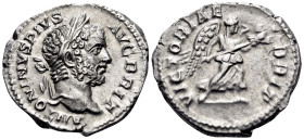 Caracalla, 198-217. Denarius (Silver, 19 mm, 3.23 g, 1 h), Rome, 210-211. M ANTONINVS PIVS AVG BRIT Laureate head of Caracalla to right. Rev. VICTORIA...