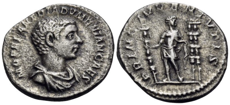 Diadumenian, as Caesar, 217-218. Denarius (Silver, 19.5 mm, 3.01 g, 5 h), Rome. ...