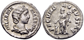 Julia Mamaea, Augusta, 222-235. Denarius (Silver, 20 mm, 3.01 g, 12 h), Rome, 232. IVLIA MA-MAEA AVG Diademed and draped bust of Julia Mamaea to right...