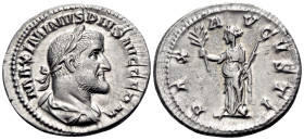 Maximinus I, 235-238. Denarius (Silver, 20 mm, 3.00 g, 12 h), Rome, 236-238. MAXIMINVS PIVS AVG GERM Laureate and drape bust of Maximinus to right. Re...
