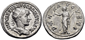 Gordian III, 238-244. Antoninianus (Silver, 22 mm, 4.68 g, 6 h), Antioch, 238-239. IMP CAES M ANT GORDIANVS AVG Radiate, draped and cuirassed bust of ...