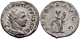 Philip I, 244-249. Antoninianus (Silver, 21 mm, 4.13 g, 7 h), Rome, 246. IMP M IVL PHILIPPVS AVG Radiate, draped and cuirassed bust of Philip I to rig...