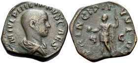 Philip II, As Caesar, AD 244-247. Sestertius (Orichalcum, 30 mm, 17.62 g, 12 h), Rome, 246. M IVL PHILIPPVS CAES Draped bust of Philip II to right. Re...