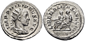 Philip II, 247-249. Antoninianus (Silver, 23 mm, 4.40 g, 7 h), Rome. IMP PHILIPPVS AVG Radiate, draped and cuirassed bust of Philip II to right. Rev. ...