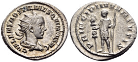 Hostilian, as Caesar, 250-251. Antoninianus (Silver, 23.5 mm, 4.28 g, 12 h), Rome, 251. C VALENS HOSTIL MES QVINTVS N C Radiate and draped bust of Hos...