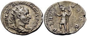 Aemilian, 253. Antoninianus (Billon, 22 mm, 3.21 g, 6 h), Rome. IMP CAES AEMILIANVS P F AVG Radiate, draped and cuirassed bust of Aemilian to right. R...