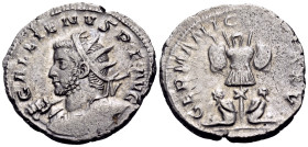Gallienus, 253-268. Antoninianus (Billon, 22 mm, 3.90 g, 5 h), Cologne, 257-258. GALLIENVS P F AVG Radiate and cuirassed bust of Gallienus to left, ho...