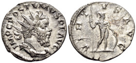 Postumus, Romano-Gallic Emperor, 260-269. Antoninianus (Silver, 21 mm, 3.62 g, 7 h), Treveri, mid 262-mid 263. IMP C POSTVMVS P F AVG radiate, draped ...