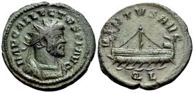 Allectus, Romano-British Emperor, AD 293-296. Quinarius (Billon, 21 mm, 3.11 g, 6 h), London. IMP C ALLECTVS P F AVG Radiate and cuirassed bust of All...