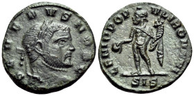 Severus II, as Caesar, 305-306. 1/4 Follis (Bronze, 18 mm, 2.55 g, 6 h), Siscia. SEVERVS NOB C Laureate bust of Severus II to right. Rev. GENIO POP-VL...