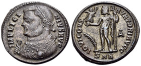 Licinius I, AD 308-324. Follis (Bronze, 20 mm, 3.37 g, 6 h), Nicomedia, 317-320. IMP LICI-NIVS AVG Laureate and draped bust of Licinius I to left, hol...