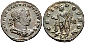 Constantine I, as Caesar, 306-309. Follis (Bronze, 27 mm, 7.81 g, 12 h), Lugdunum, summer, 307. FL VAL CONSTANTINVS N C Laureate, draped and cuirassed...