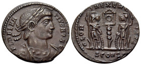 Delmatius, Caesar, 335-337. Follis (Bronze, 16 mm, 1.55 g, 6 h), Arelate, P = 1st officina, early-mid 337. FL DELMA-TIVS NOB C Laureate, draped and cu...