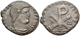 Magnentius, 350-353. Double Maiorina (Bronze, 26.5 mm, 6.63 g, 6 h), Ambianum. D N MAGNEN-TIVS P F AVG Draped and cuirassed bust of Magnentius to righ...