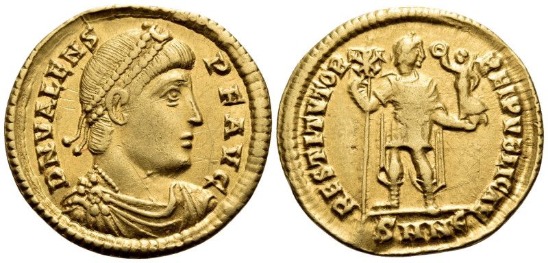 Valens, 364-378. Solidus (Gold, 22 mm, 4.44 g, 6 h), Nicomedia, 5th officina (E)...