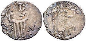 Manuel I Comnenus, emperor of Trebizond, 1238-1263. Asper (Silver, 21 mm, 2.74 g, 7 h), Trebizond. O / A/ΓΙ/Ο ΕV/ΓE/NI/O St. Eugenius standing facing,...