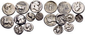 GREEK. Circa 5th-1st centuries BC. (Silver, 19.77 g). Large lot of nine (9) Greek silver coins, mostly toned, some holed or with surface issues, mostl...