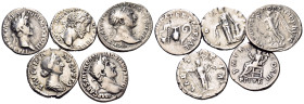 ROMAN IMPERIAL. Circa 2nd century. 96-175. Denarius (Silver, 15.07 g). Lot of five (5) Nerva-Antonine denarii, varied toning and surfaces, some with s...