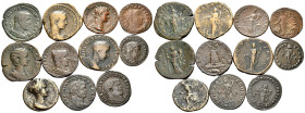 ROMAN IMPERIAL. 1st-4th century. (Bronze, 135.00 g). Large lot of eleven (11) Roman bronze and orichalcum coins, mostly imperial issues with one provi...
