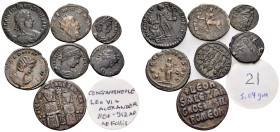 LATE ROMAN & BYZANTINE. Circa 3rd-9th century. (Bronze, 22.20 g). Large lot of seven (7) Roman imperial and Byzantine bronze coins, including a Theodo...