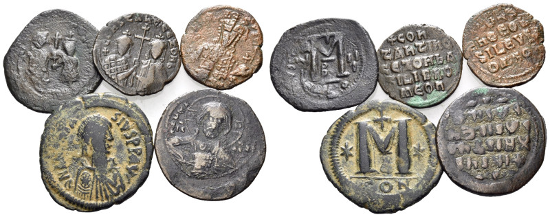BYZANTINE. Circa 6th-11th century. (Bronze, 56.67 g, 1 h). Lot of five (5) Byzan...