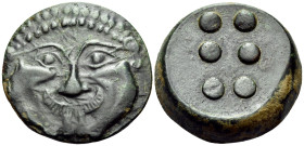 SICILY. Himera. Circa 430-420 BC. Hemilitron or Hexonkion (Bronze, 25 mm, 15.97 g, 12 h). Gorgoneion facing. Rev. Six pellets (mark of value). CNS I, ...