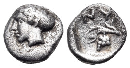 CIMMERIAN BOSPOROS. Nymphaion. Circa 400 BC. Hemiobol (Silver, 6.5 mm, 0.27 g, 4 h). Head of nymph to left, wearing sphendone. Rev. NY Grape bunch on ...