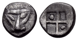 CIMMERIAN BOSPOROS. Pantikapaion. Circa 470-460 BC. Hemiobol (Silver, 7 mm, 0.46 g). Lion's head or scalp facing. Rev. Quadripartite incuse square wit...
