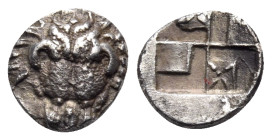 CIMMERIAN BOSPOROS. Pantikapaion. Circa 450-438/7 BC. Hemiobol (Silver, 6 mm, 0.25 g). Facing head of lion. Rev. Quadripartite incuse square with wind...
