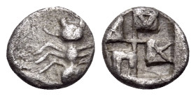 CIMMERIAN BOSPOROS. Pantikapaion. Circa 438/7-430 BC. Tetartemorion (Silver, 6 mm, 0.19 g, 12 h). Ant. Rev. Π-A and stellate designs on raised segment...