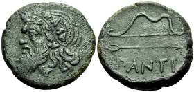 CIMMERIAN BOSPOROS. Pantikapaion. Circa 340-325 BC. (Bronze, 28 mm, 12.47 g, 9 h). Wreathed head of satyr to left. Rev. ΠΑΝTI Bow and arrow. HGC 7, 10...