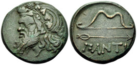 CIMMERIAN BOSPOROS. Pantikapaion. Circa 340-325 BC. (Bronze, 27 mm, 12.67 g, 9 h). Wreathed head of satyr to left. Rev. ΠΑΝΤΙ Bow and arrow. HGC 7, 10...