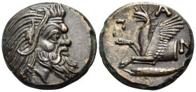 CIMMERIAN BOSPOROS. Pantikapaion. Circa 310-304/3 BC. Tetrachalkon (Bronze, 20.5 mm, 7.13 g, 12 h). Bearded head of satyr with animal ear to right. Re...
