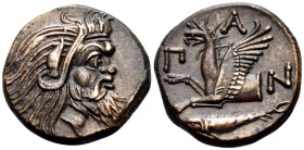 CIMMERIAN BOSPOROS. Pantikapaion. Circa 310-304/3 BC. Tetrachalkon (Bronze, 21 mm, 6.85 g, 12 h). Bearded head of satyr with animal ear to right. Rev....