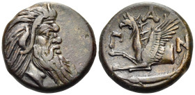 CIMMERIAN BOSPOROS. Pantikapaion. Circa 310-304/3 BC. Tetrachalkon (Bronze, 20 mm, 6.86 g, 12 h). Bearded head of satyr with animal ear to right. Rev....