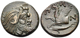 CIMMERIAN BOSPOROS. Pantikapaion. Circa 310-304/3 BC. Tetrachalkon (Bronze, 21 mm, 6.78 g, 12 h). Bearded head of satyr with animal ear to right. Rev....