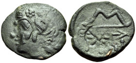 CIMMERIAN BOSPOROS. Pantikapaion. Circa 304/3-250 BC. (Bronze, 21 mm, 4.69 g, 12 h). Wreath head of beardless satyr to left; undertype of the head of ...