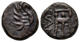 CIMMERIAN BOSPOROS. Pantikapaion. Circa 250-200 BC. (Bronze, 9 mm, 0.90 g, 9 h). Wing to right. Rev. ΠAN Tripod. HGC 7, 148. MacDonald 120. Very fine....
