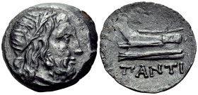 CIMMERIAN BOSPOROS. Pantikapaion. Circa 250-200 BC. (Bronze, 24 mm, 6.96 g, 12 h). Diademed head of Poseidon to right. Rev. ΠΑΝΤΙ Prow of galley to le...