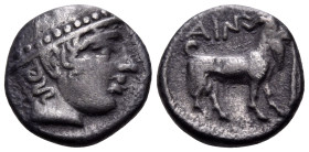 THRACE. Ainos. Circa 429-427/6 BC. Diobol (Silver, 11 mm, 1.16 g, 5 h). HEad of Hermes to right, wearing petasos. Rev. AIN Goat standing to right; in ...