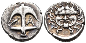 THRACE. Apollonia Pontika. late 5th-4th centuries BC. Drachm (Silver, 15 mm, 3.34 g, 6 h). Upright anchor with crayfish to left and A to right. Rev. F...