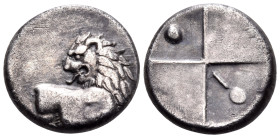 THRACE. Chersonesos. Circa 386-338 BC. Hemidrachm (Silver, 13 mm, 2.27 g, 3 h). Lion forepart to right, head turned back to left. Rev. Quadripartite i...